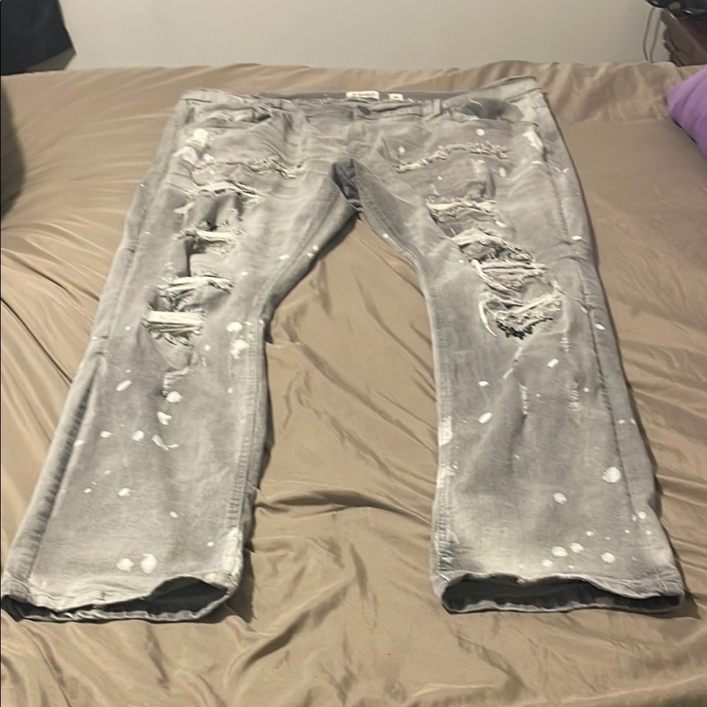 Distressed Gray Denim Jeans